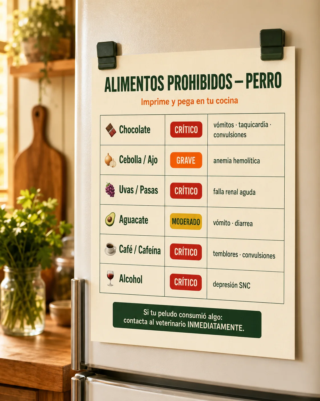 Tabla de alimentos prohibidos